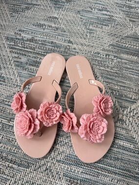 Mini Melissa Blush Pink Floral Jelly Slide Sandals